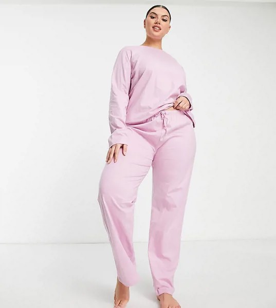 Розовые пижамные брюки из органического хлопка ASOS DESIGN Curve – Выбирай и Комбинируй-Розовый цвет