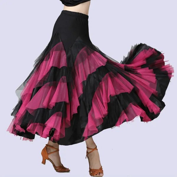 Новинка, Женский танцевальный костюм, юбка фламенко, Классическая тренировочная многослойная большая юбка-качели, испанские юбки
