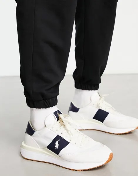 Кремовые/темно-синие кроссовки Polo Ralph Lauren train '89 с логотипом в виде пони
