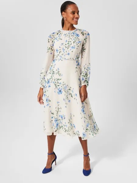 Hobbs Renee Шелковое платье миди с цветочным принтом, кремовый/мульти