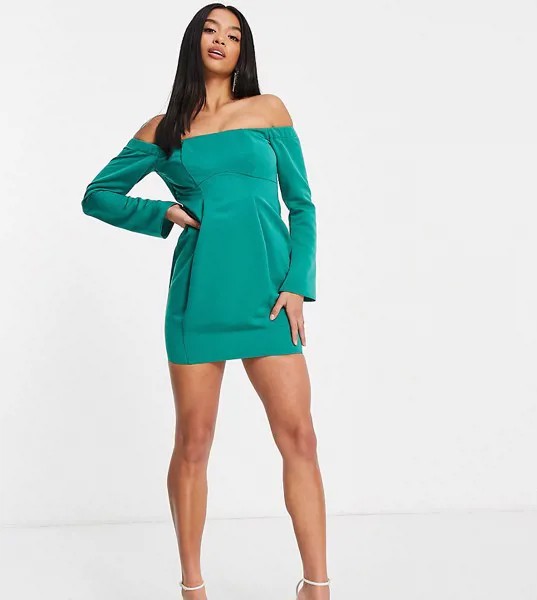 Зеленое структурированное платье мини с открытыми плечами ASOS DESIGN Petite-Зеленый цвет