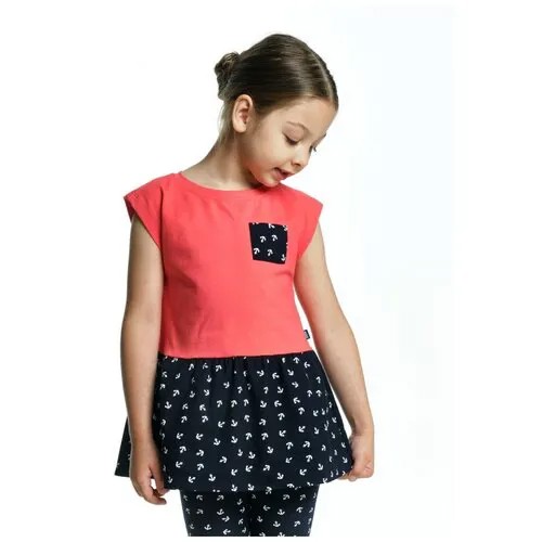 Платье Mini Maxi, хлопок, трикотаж, размер 98, коралловый, синий