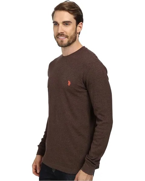 Рубашка U.S. POLO ASSN. Long Sleeve Crew Neck Solid Thermal Shirt, цвет Brown Heather