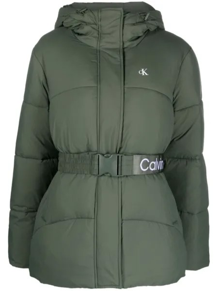 Calvin Klein Jeans пуховик с капюшоном, зеленый