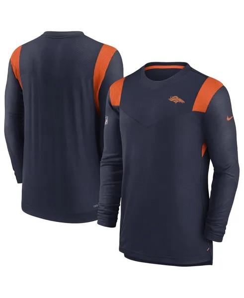 Мужская темно-синяя футболка с длинным рукавом denver broncos sideline с логотипом performance player Nike, синий