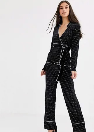 Бархатные брюки от комплекта с ромбовидным узором Fashion Union Tall-Черный цвет