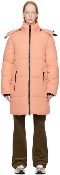 Розовая длинная пуховая куртка с капюшоном The Very Warm