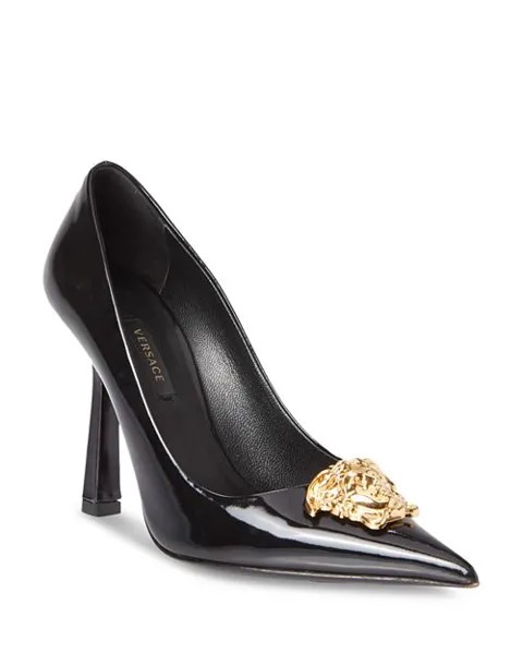 Женские туфли-лодочки без шнуровки на высоком каблуке с острым носком Versace, цвет Black