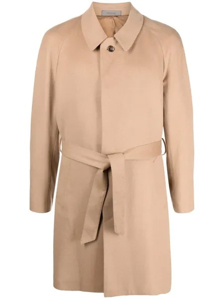 Corneliani фактурное пальто с поясом, нейтральный цвет