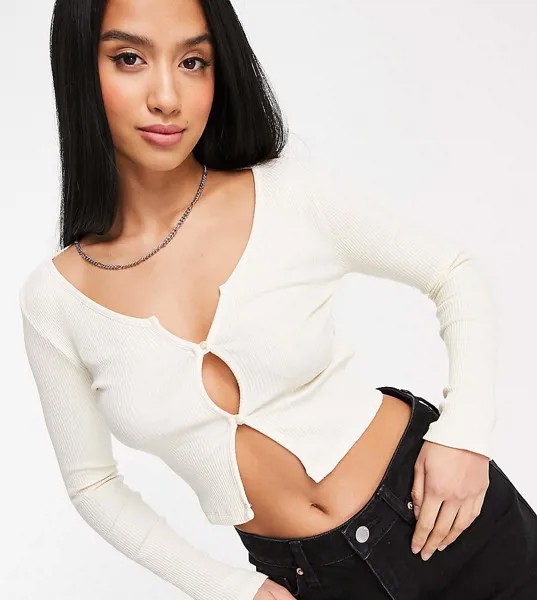 Лонгслив цвета экрю на пуговицах Topshop Petite-Белый
