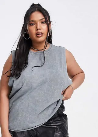 Выбеленная серая майка с заниженными проймами ASOS DESIGN Curve-Серый