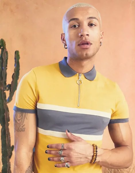 Облегающее укороченное поло желтого цвета на молнии ASOS DESIGN-Желтый