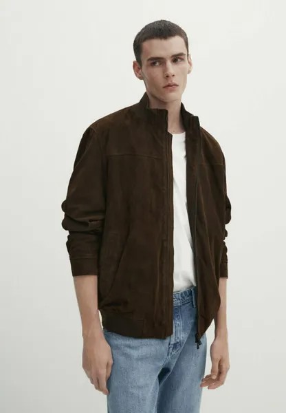 Кожаная куртка Massimo Dutti, хаки