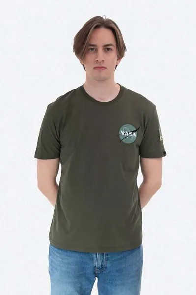 Хлопковая футболка Alpha Industries, зеленый