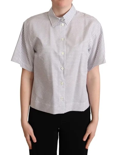 DOLCE - GABBANA Топ Белая рубашка-блузка с воротником в горошек IT44 / US10 / L 600 долларов США