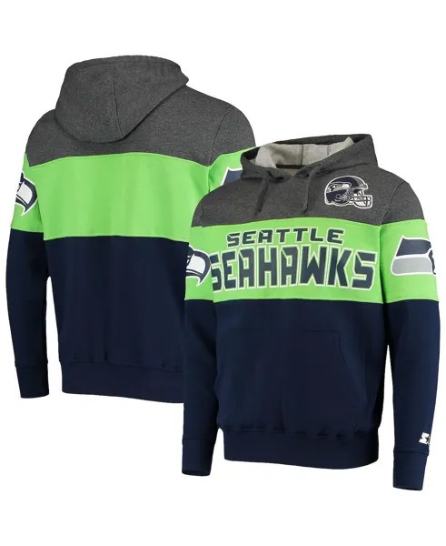 Мужской пуловер с капюшоном seattle seahawks extreme fireballer с меланжевым серым и неоново-зеленым принтом Starter, мульти