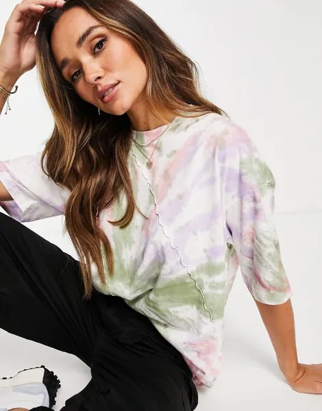 Oversized-футболка с принтом тай-дай и вставками ASOS DESIGN-Разноцветный