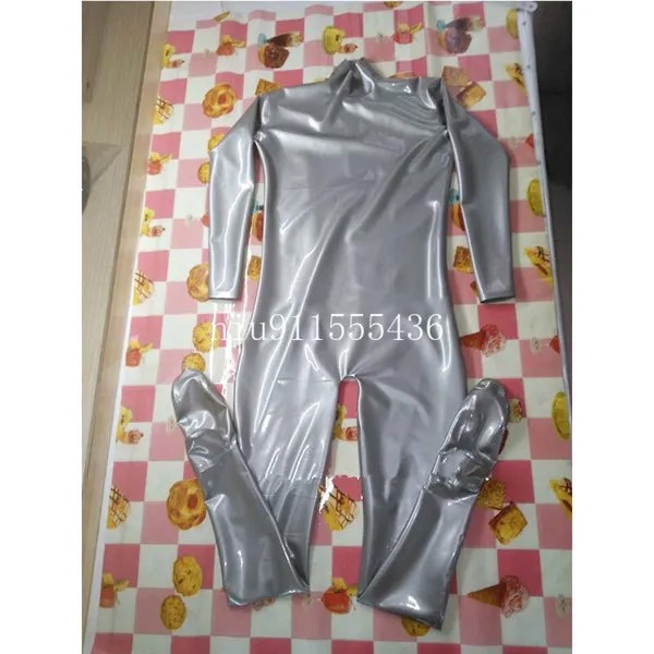 Сексуальный мужской серебряный вырез, полноразмерный латексный резиновый костюм-стрейч Gummi Catsuit на заказ