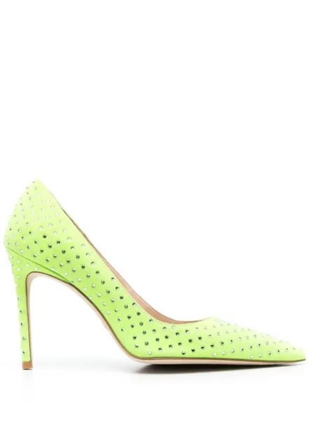 Stuart Weitzman туфли с заостренным носком и кристаллами, зеленый