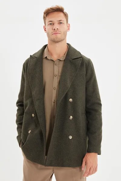 Двубортное пальто с разрезным лацканом Trendyol, зеленый