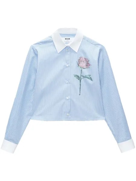 MSGM полосатая рубашка с кристаллами, синий