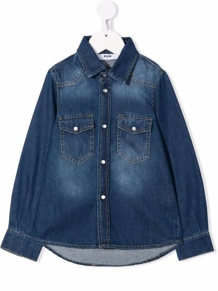 MSGM Kids джинсовая рубашка с логотипом