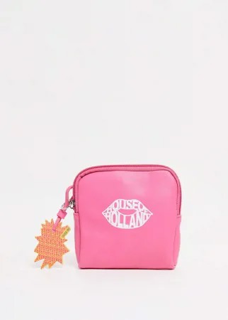 Розовый кошелек на молнии с фирменным узором в виде губ House of Holland-Розовый цвет