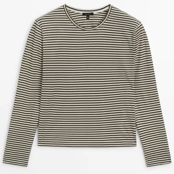 Лонгслив Massimo Dutti Striped Cotton, хаки/белый