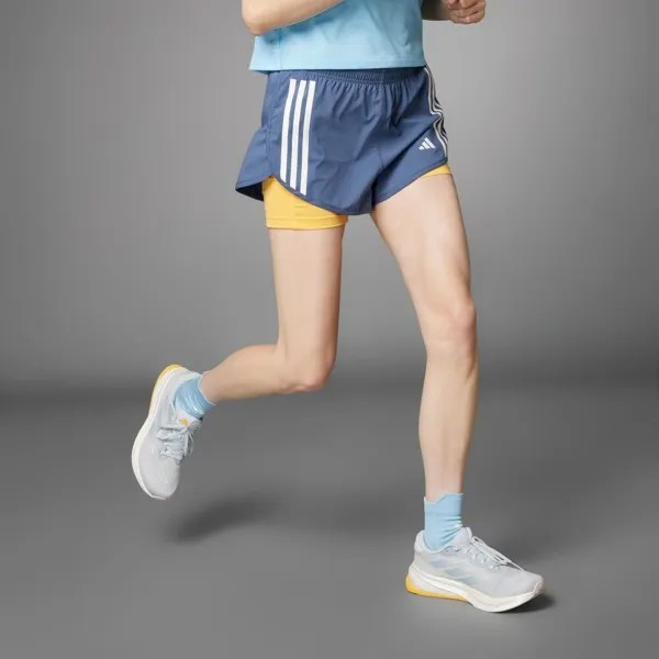 Шорты Adidas OWN THE RUN 3-STRIPES 2-IN-1 SHORTS, цвет Pre-Rubbed Ink