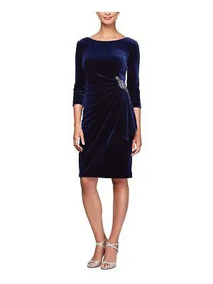ALEX EVENINGS Женская синяя юбка с драпировкой спереди и рукавом 3/4 Платье-футляр Petites 16P