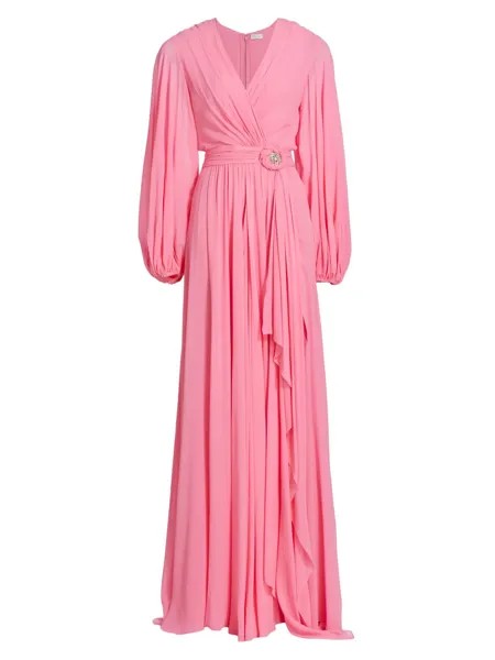 Шифоновое платье с пышными рукавами Reem Acra, розовый