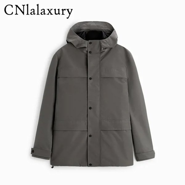 CNlalaxury осенне-зимняя мужская серая Съемная хлопковая жилетка с капюшоном Повседневная куртка с длинным рукавом две куртки мужская верхняя о...