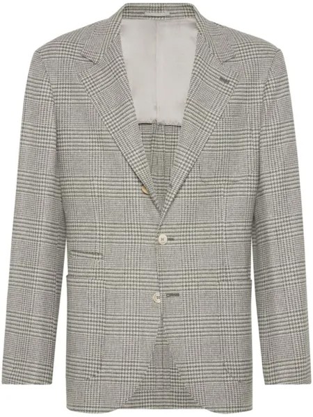 Brunello Cucinelli однобортный пиджак в клетку, зеленый