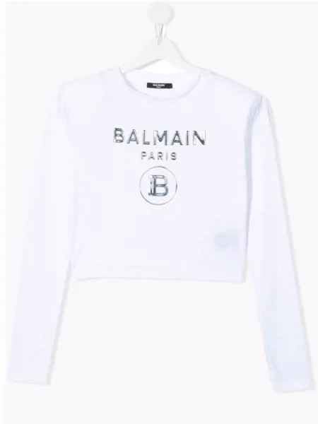 Balmain Kids укороченный топ с тисненым логотипом
