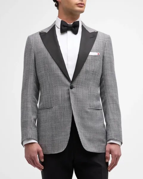 Мужской смокинг из кашемира и шерсти в клетку Kiton, цвет Black