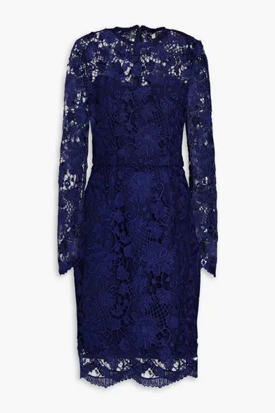 Платье из гипюрового кружева Reem Acra, темно-синий