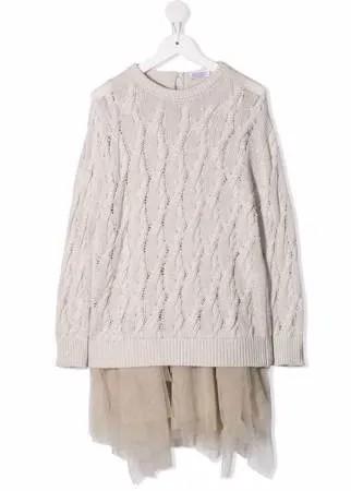 Brunello Cucinelli Kids платье миди с вязаным верхом