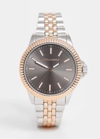 Серебристые наручные часы с отделкой цвета розового золота ASOS DESIGN-Серебряный