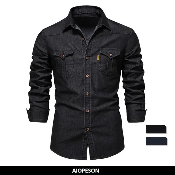 AIOPESON Мужские джинсовые рубашки Хлопок Эластичное качество Рубашки с длинным рукавом Мужские модные повседневные slim Fit Мужская дизайнерская одежда