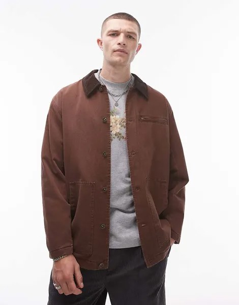 Бордовая дутая рабочая куртка Topman с контрастным воротником