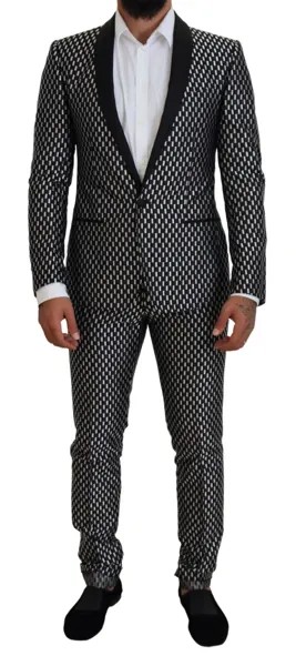 DOLCE - GABBANA Костюм Черный Белый Шелковый MARTINI Slim Fit EU48/US38/M Рекомендуемая розничная цена 3600 долларов США