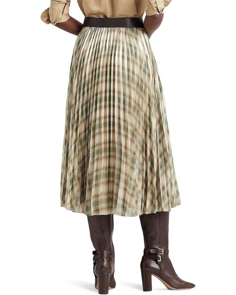 Юбка LAUREN Ralph Lauren Plaid Pleated Metallic Georgette Skirt, цвет Cream/Olive