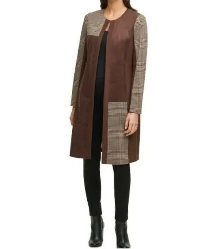 Новая женская куртка-топпер из искусственной замши и клетчатой ткани Calvin Klein, размер 8