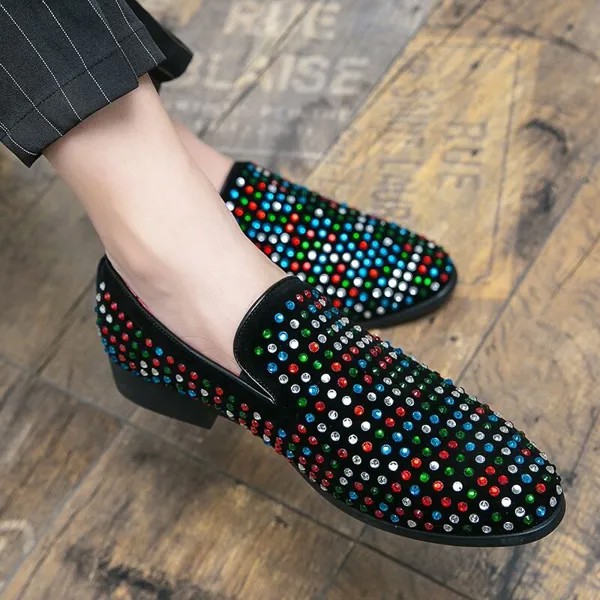 Брендовые модные итальянские Лоферы Стразы разных цветов Мужская обувь ручной работы Мокасины летняя обувь для вечеринки и свадьбы