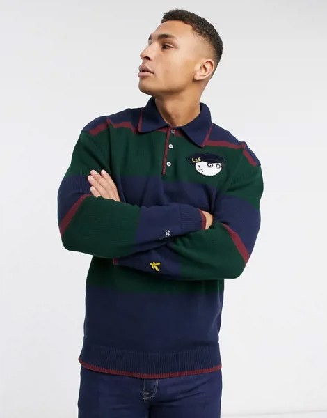 Темно-синий джемпер в полоску с воротником Lyle & Scott X Malbon Golf