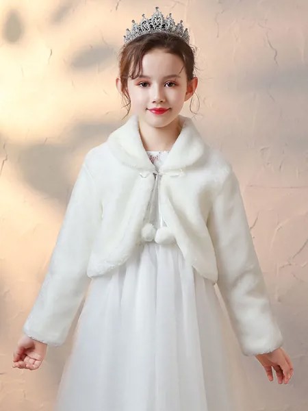 Milanoo Flower Girl Wraps Ivory Long Sleeves Faux Fur Coat Flower Girl Winter Outerwear