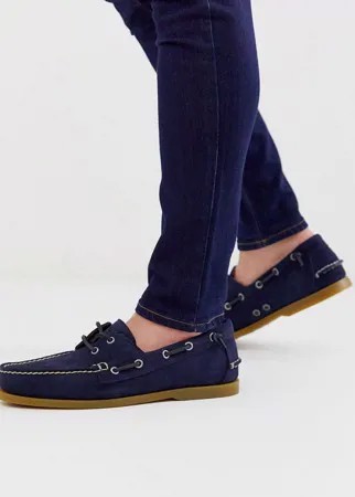 Темно-синие замшевые мокасины на шнуровке Polo Ralph Lauren-Темно-синий
