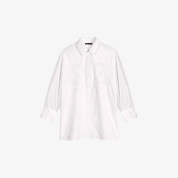 Рубашка оверсайз из хлопкового поплина с цветочной аппликацией крючком Maje, цвет blanc