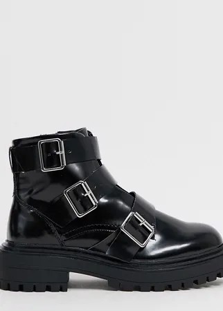 Черные байкерские ботинки для широкой стопы ASOS DESIGN-Черный цвет
