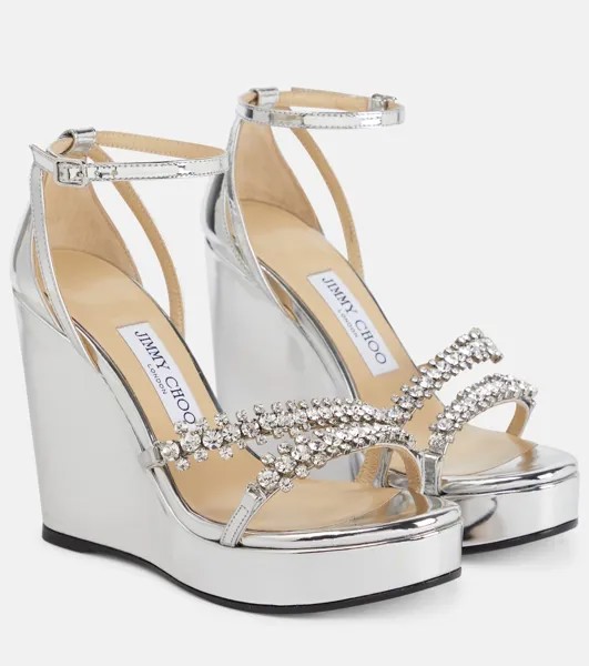 Сандалии Bing Wedge 120 с эффектом металлик Jimmy Choo, серебряный